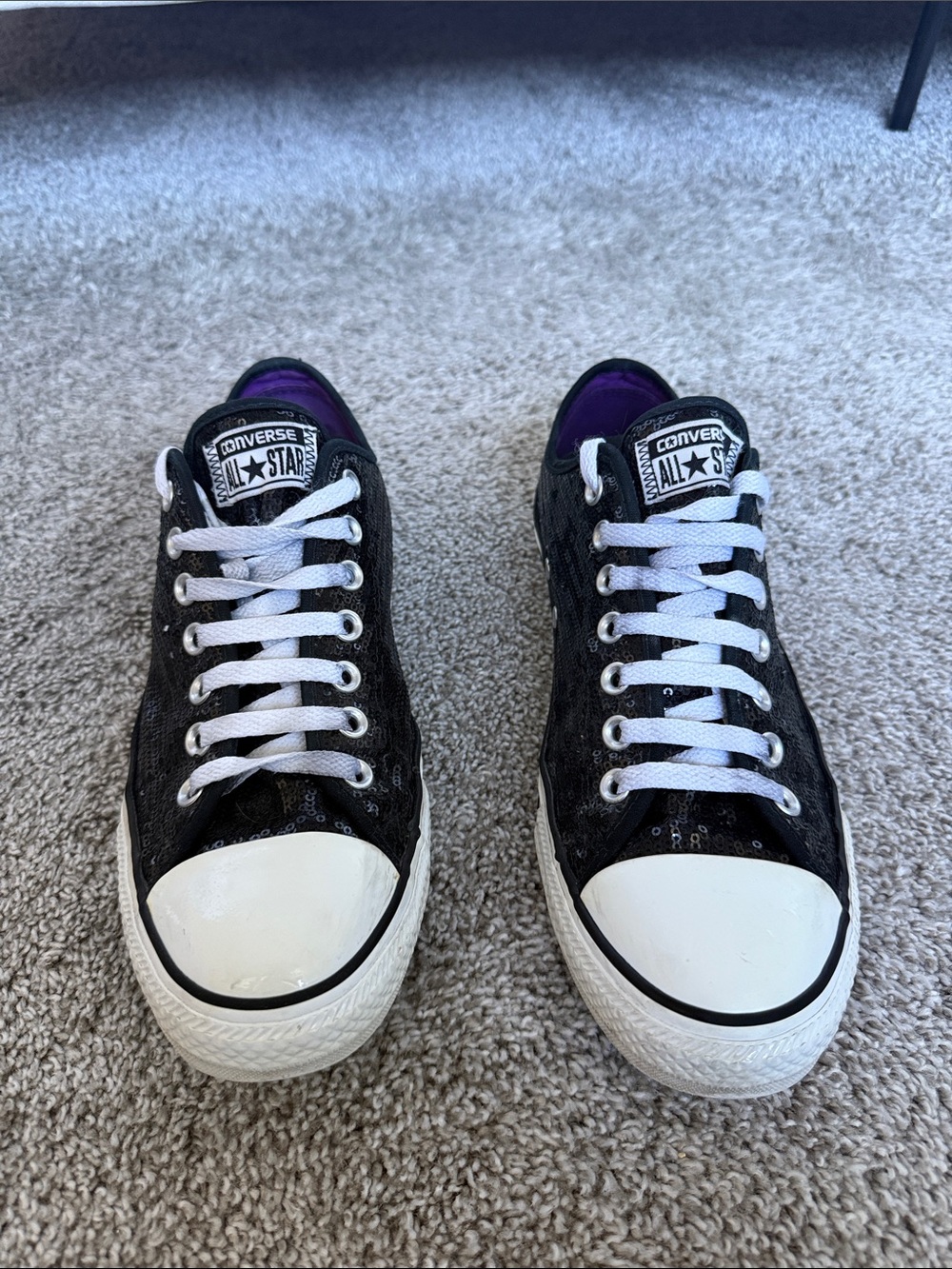 Converse Black Sequin Low-Top Sneakers with White Soles